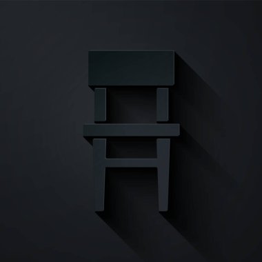 Kağıt kesiği sandalye simgesi siyah arkaplanda izole edilmiş. Kağıt sanatı tarzı. Vektör.