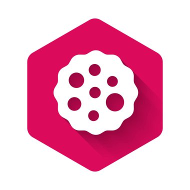 Beyaz Kurabiye ya da uzun gölgeli çikolata ikonlu bisküvi. Pembe altıgen düğmesi. Vektör