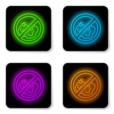 Parlayan neon hattı Beyaz arkaplanda çöp simgesi yok. Siyah kare düğme. Vektör İllüstrasyonu.