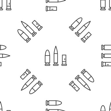 Gri çizgi kurşun ve kartuş ikonu beyaz arka planda kusursuz desen izole etti. Vektör.