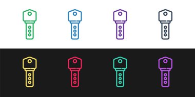 Satır Ev anahtarı simgesi siyah ve beyaz arkaplanda izole edildi. Vektör.