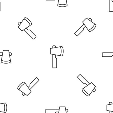 Gri çizgi tahta balta ikonu beyaz arka planda izole edilmiş pürüzsüz desen. Oduncu baltası. Vektör.