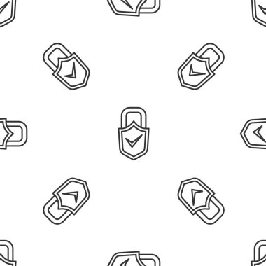 Gri çizgi Açık asma kilit ve beyaz arka planda izole edilmiş iz simgesini kontrol et. Siber güvenlik kavramı. Dijital veri koruması. Güvenlik kilidi. Vektör.