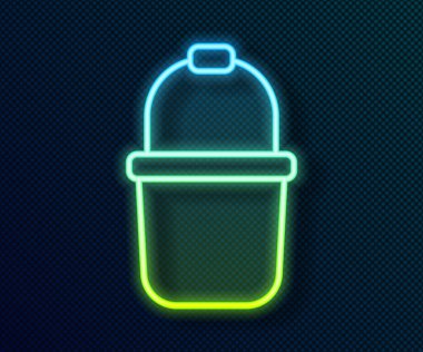 Parlayan neon hattı sauna kovası simgesi siyah arkaplanda izole edildi. Vektör