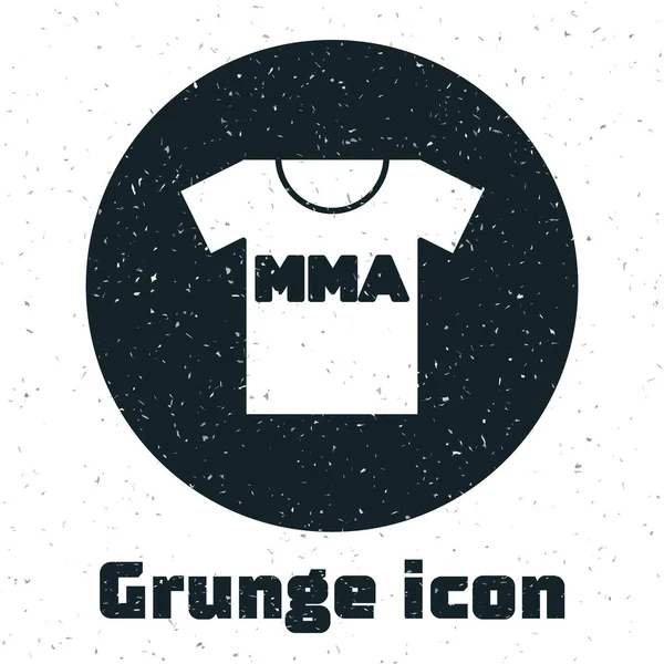 Grunge T-shirt with fight club MMA icon isolated on white background. Mixed martial arts. Monochrome vintage drawing. Vector