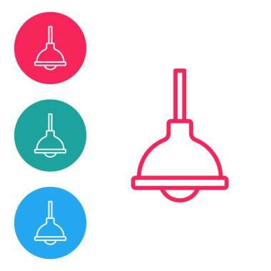 Kırmızı çizgi lambası asılı ikon beyaz arka planda izole. Tavan lambası ampulü. Simgeleri daire düğmelerine ayır. Vektör
