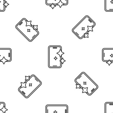 Akıllı telefon simgesi için gri çizgi cam ekran koruyucusu beyaz arka planda izole edilmiş kusursuz desen. Cam için koruyucu film. Cep telefonu için şeffaf yumuşak cam. Vektör