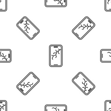 Kırık ekran simgesine sahip gri çizgi akıllı telefonu beyaz arka planda izole edilmiş kusursuz desen. Parçalanmış telefon ekranı simgesi. Vektör