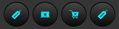 Fiyat etiketini dizüstü bilgisayarda Satış, Alışveriş sepeti, alışveriş arabası ve yeni simge ile ayarla. Vektör.