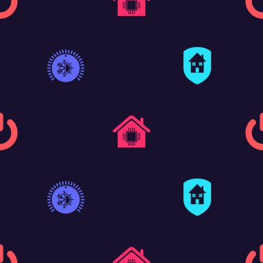 House 'u koruma altına alın, termostat, akıllı ev ve güç düğmelerini sorunsuz bir şekilde ayarlayın. Vektör.