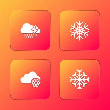 Bulut 'u yağmur ve yıldırımla donat, Kar Tanesi, kar ve ikon. Vektör.