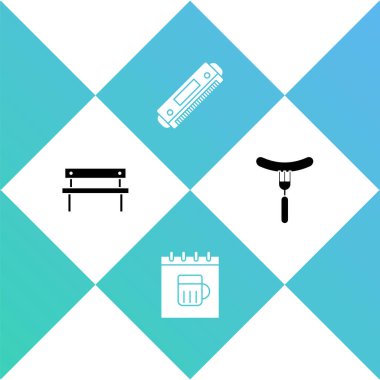 Bench, Aziz Patrick Günü takvimi, Mızıka ve Sosis 'i çatal simgesi yap. Vektör.