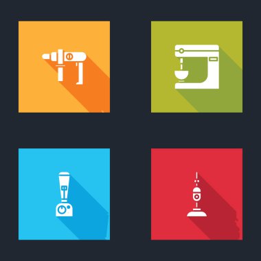 Elektrikli matkap, mikser, blender ve elektrik süpürgesi simgesini ayarla. Vektör.