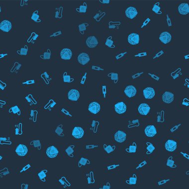 Tıbbi koruyucu maskeyi, Dünya 'yı tıbbi, termometre ve yüksek insan vücut ısısıyla kusursuz bir kalıba sokun. Vektör.