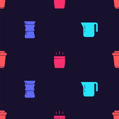 Kahve demliğini hazırla, kahve makinesinin üzerine dök, fincanı koy ve kusursuz bir şekilde devam et. Vektör.