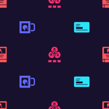 Set Business kart, kahve fincanı, RGB renk karıştırma ve fotoğraf galerisi kusursuz desenli. Vektör.