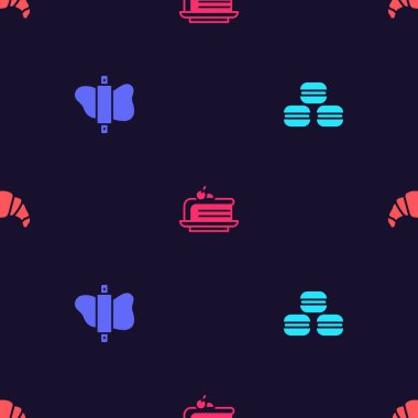 Makarna kurabiyesi, merdane hamuru, bir dilim kek ve kruvasan. Vektör