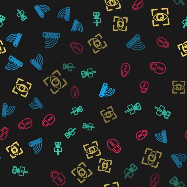 Hattı Wifi 'ye kilitleyin, kablosuz dijital kapı, göz taraması ve kusursuz desen üzerine kilitlenin. Vektör.