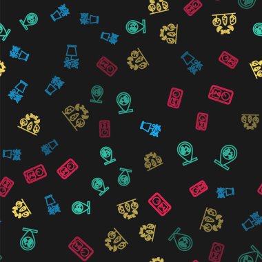 Ota, traktöre ve mekana hat döşeyin drone ve çiftçilik teknolojisi olan akıllı çiftlik kusursuz desenli. Vektör.