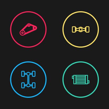 Chassis arabasını, radyatör soğutma sistemini ve zamanlama kemeri ikonunu ayarla. Vektör