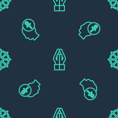 İpi dua pozisyonuna getirin, Haç Ankh ve Dharma tekerleği kusursuz desende. Vektör