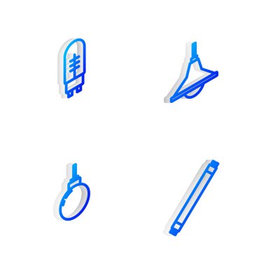 Isometric hattı Chandelier, ışık yayan diyot, lamba asma ve floresan lamba ikonu ayarla. Vektör