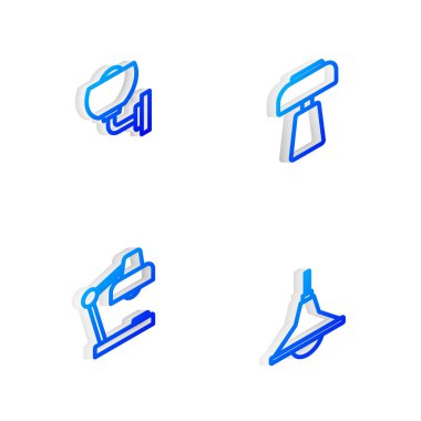 Isometric hattı masa lambasını, duvar veya şamdanı ve avize simgesini ayarla. Vektör