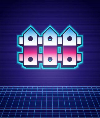 Retro stili bahçe çitleri ahşap ikon izole edilmiş fütüristik manzara. 80 'lerin moda partisi. Vektör