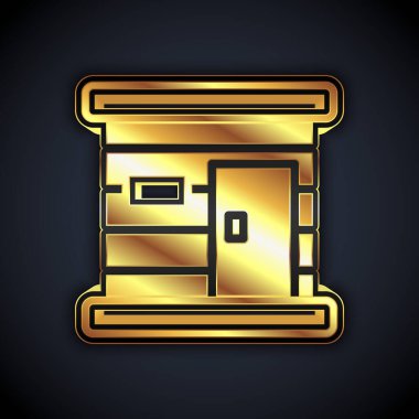 Siyah arka planda izole edilmiş altın sauna ahşap hamam ikonu. Isı spa rahatlatıcı terapi banyosu ve sıcak buhar sağlık hizmeti, rahatlama terapisi. Vektör