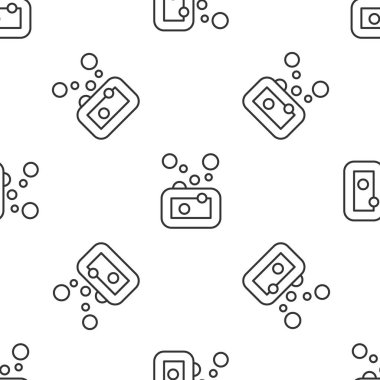 Gri çizgi sabun simgesi beyaz arka planda izole edilmiş kusursuz desen. Köpüklü sabun çubuğu. Vektör