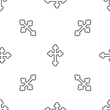 Gri çizgi Hıristiyan ikonu beyaz arka planda izole edilmiş kusursuz desen. Kilise haçı. Vektör