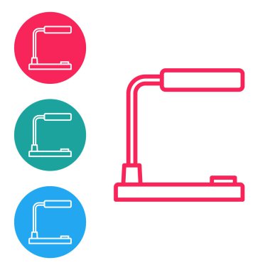 Kırmızı çizgi masa lambası simgesi beyaz arkaplanda izole edildi. Masa lambası. Simgeleri daire düğmelerine ayır. Vektör