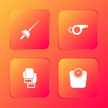 Eskrim, ıslık, boks eldiveni ve banyo terazisi ikonu. Vektör