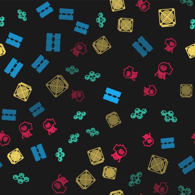 Set hattı madencilik, Blockchain teknolojisi ASIC Madenci ve Bitcoin kusursuz desen üzerinde düşünün. Vektör.