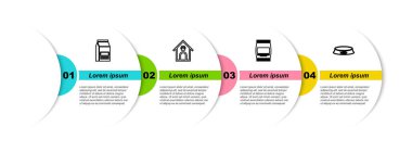 Sıra yemek çantası, köpek evi, evcil hayvan ve evcil hayvan kasesi. Ticari bilgi şablonu. Vektör.