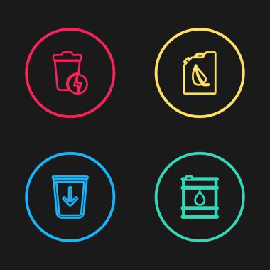 Hattı kurun. Çöp kutusuna, biyo yakıt bidonuna ve ikonlu Şimşek 'e gönderin. Vektör.