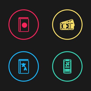 Hat Çevirici Kitabı, Biletli Cep Telefonu, Havayolu ve Kapak Seyahat Rehberi simgesi. Vektör.