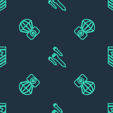 Roket hattını, ilk yardım çantasıyla paraşütü ve Chevron 'u kusursuz şekilde ayarlayın. Vektör.