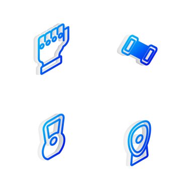 Isometric hattı genişletme, MMA eldiveni, Kettlebell ve Boks eğitim patileri simgesini ayarla. Vektör