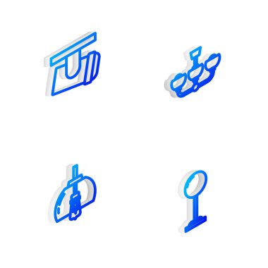 Isometric hattı Chandelier 'i, yol lambalarını ve yer ikonunu ayarla. Vektör