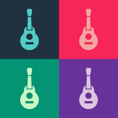 Pop sanatının Meksika gitar ikonu renk arkaplanda izole edilmiş. Akustik gitar. Telli müzik aleti. Vektör