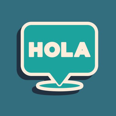 Yeşil Hola simgesi yeşil arkaplanda izole edildi. Uzun gölge tarzı. Vektör