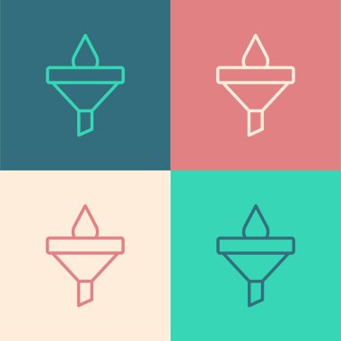 Pop Art Line Funnel veya filtre ve motor yağı damlası simgesi renk arkaplanında izole edildi. Vektör