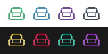 Sport çanta simgesini siyah beyaz arkaplanda ayır. Vektör