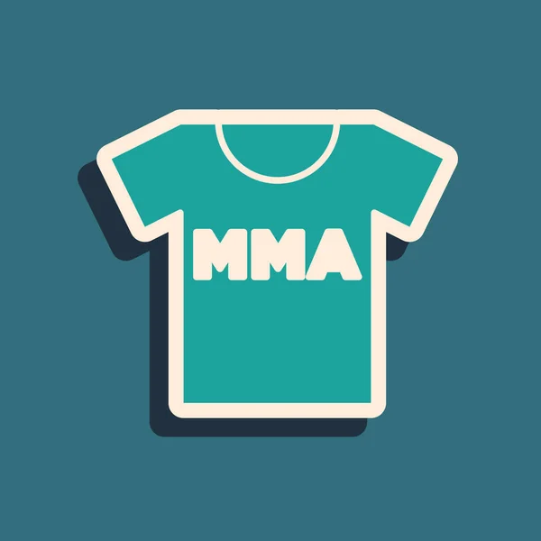 Green T-shirt with fight club MMA icon isolated on green background. Mixed martial arts. Long shadow style. Vector