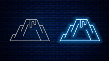 Parlak neon hattı volkan püskürmesi ve tuğla duvar arkasında izole lav ikonu. Vektör