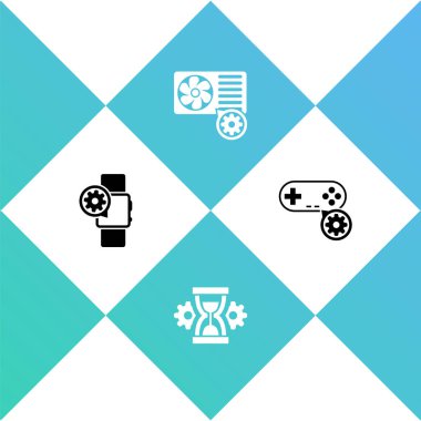 Akıllı Seç, Kum Saati, Klima ve Gamepad simgesini ayarla. Vektör.