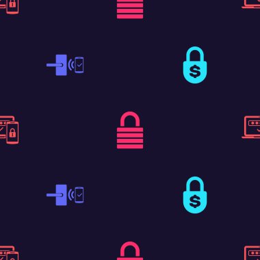 Para kilidini ayarlayın, kablosuz dijital kapı, kilit ve iki adımlık kimlik doğrulaması. Vektör.