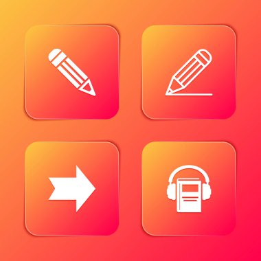 Kalem ve satır, Arrow ve Audio kitap simgesi. Vektör.