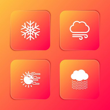 Kar Tanesi 'ni, Rüzgarlı Hava' yı, Sis 'i, Güneş' i ve Bulut 'u yağmur ikonuyla ayarla. Vektör.
